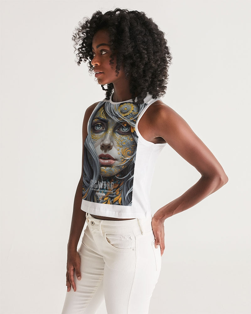 Sweet Silver Yellow Flower Grey Hair sister.[Part three] Women's All-Over Print Cropped Tank