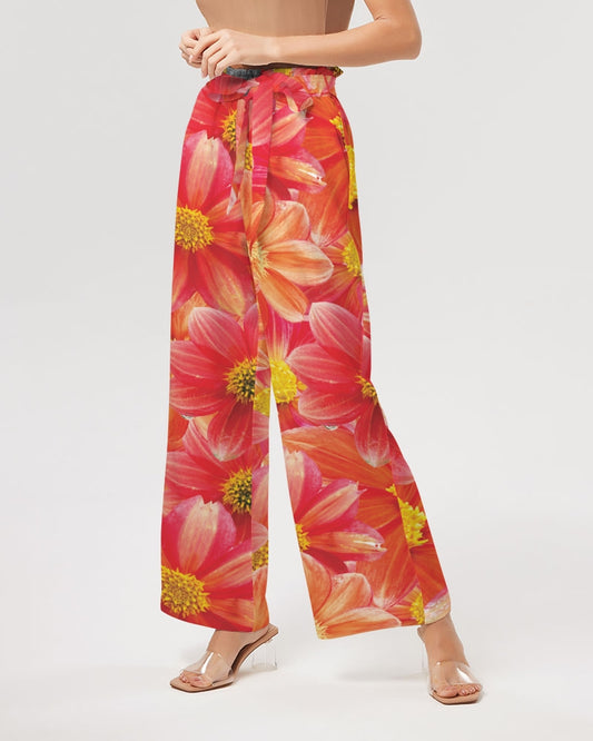 Beautiful blood orange flower design Women's All-Over Print High-Rise Wide Leg Pants