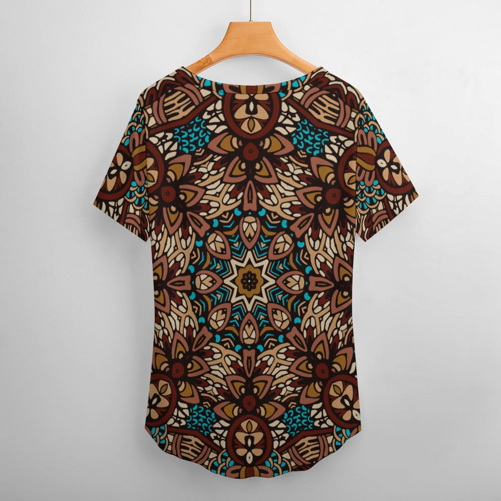 2024 New V Neck Short-sleeve Women Shirt Printed