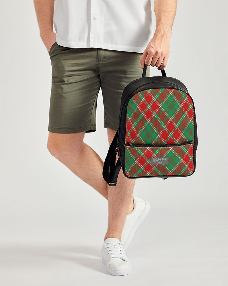 Red & Green cross pattern Classic Faux Leather Backpack