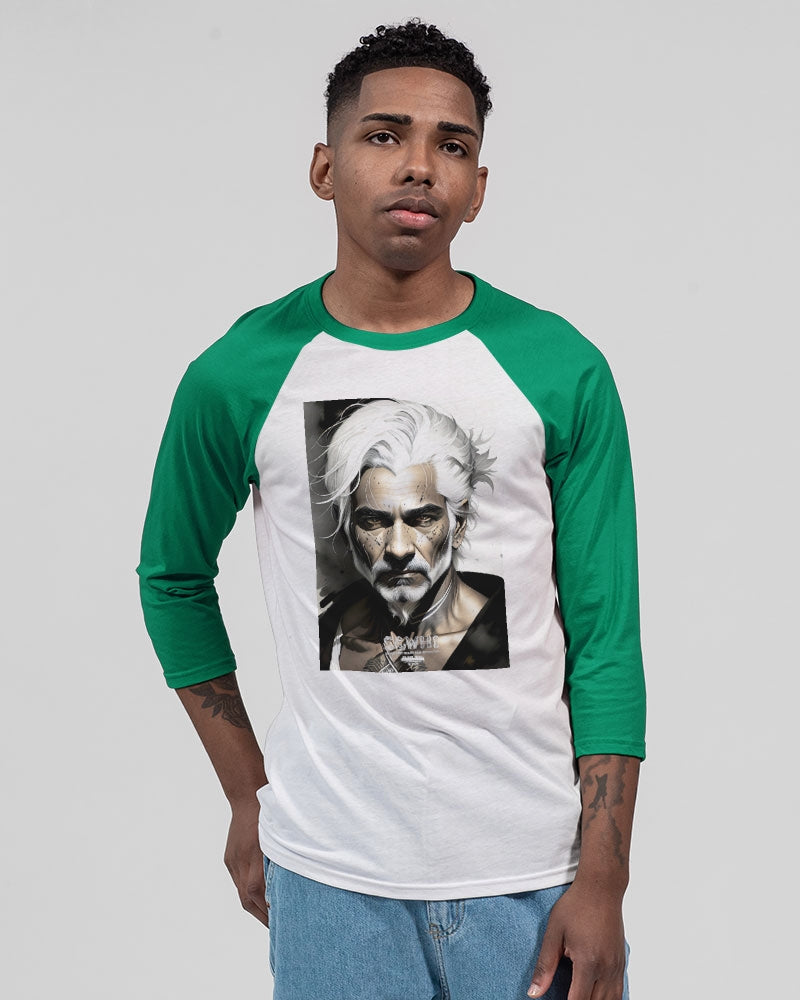 Handsome Silver grey Indian ink Portrait Unisex Three-Quarter Sleeve Baseball Tee | Bella + Canvas