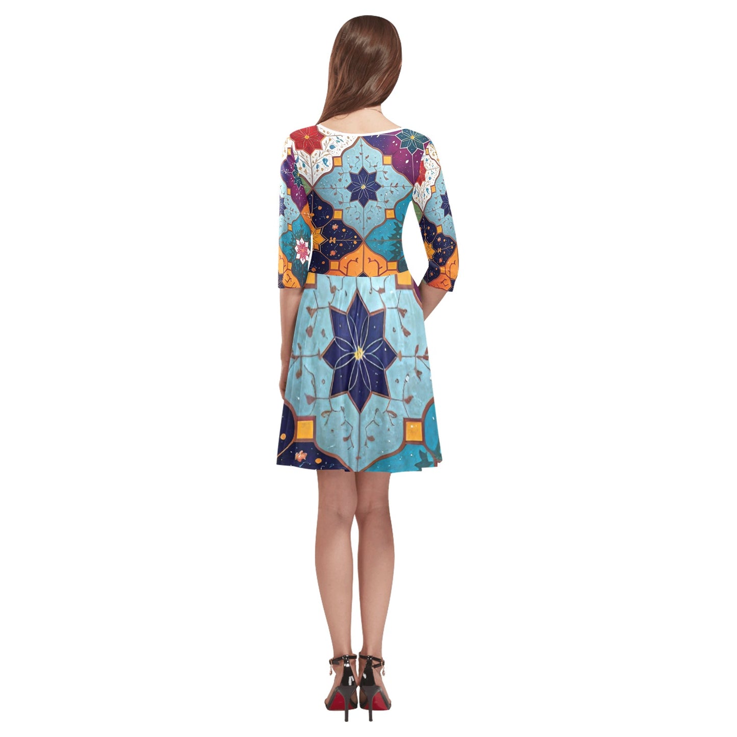 Women's  Half-Sleeve Skater Dress(Model D20)