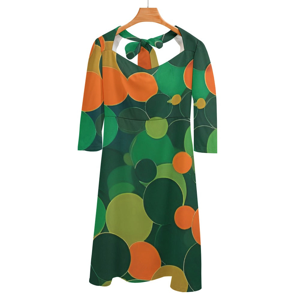 Orange and green ball pattern Knot Flare Dress