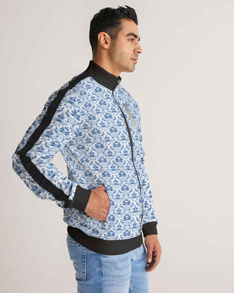 light blue Royal patten  Men's All-Over Print Stripe Sleeve Track Jacket