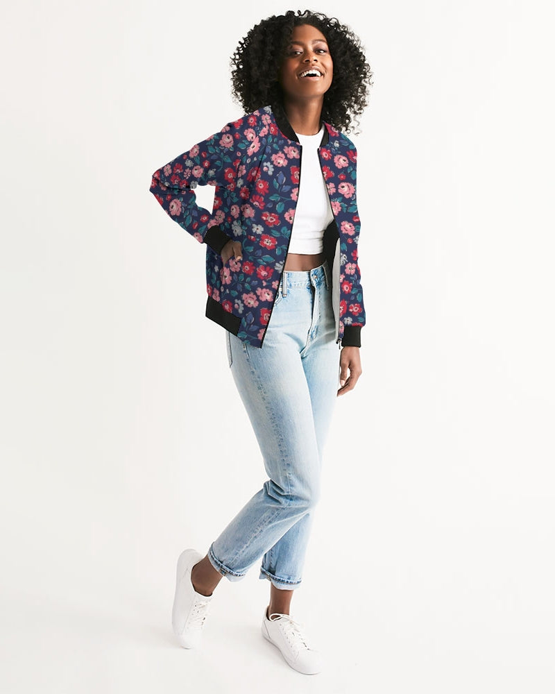 Midnight blue pretty glance.  Women's All-Over Print Bomber Jacket