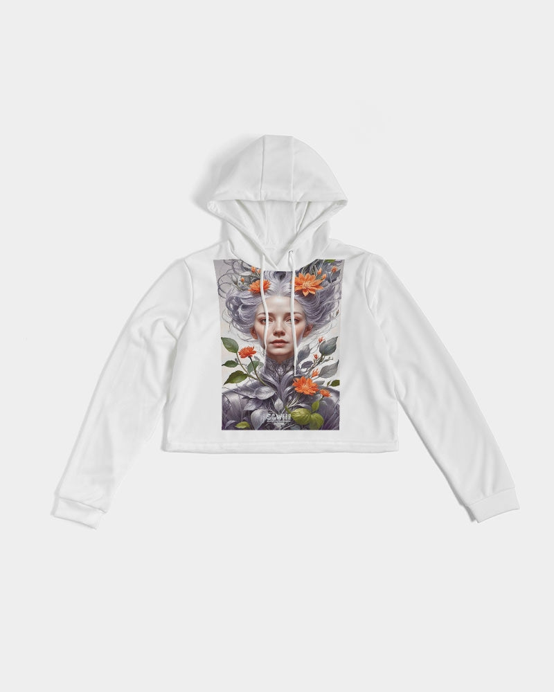 Beautiful white sister grey hair blossom Women's All-Over Print Cropped Hoodie