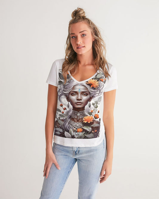 Blossom Indian Grey sister Women's All-Over Print V-Neck Tee