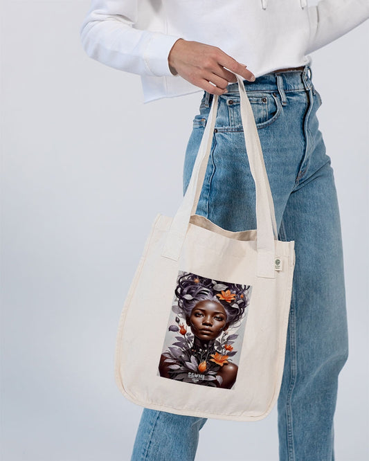 Beautiful black silver grey hair blossom women Organic Cotton Canvas Market Tote | Econscious