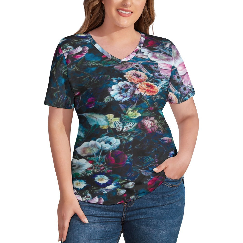 2024 New V Neck Short-sleeve Women Shirt Printed