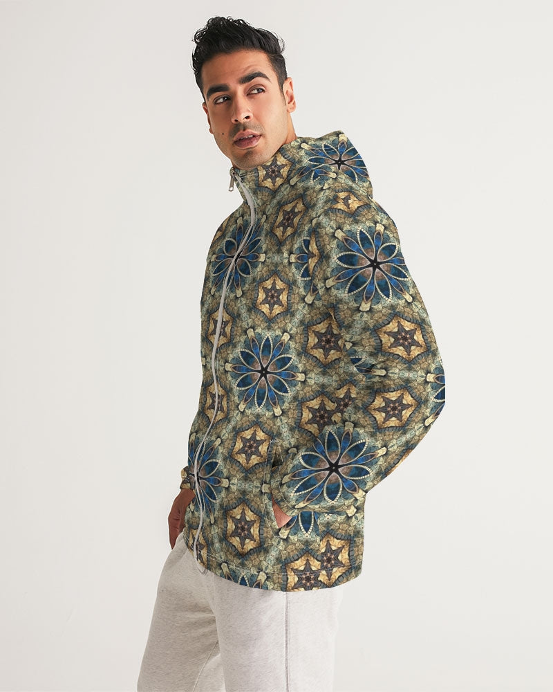 Green & Dark Blue almost star pattern. Men's All-Over Print Windbreaker