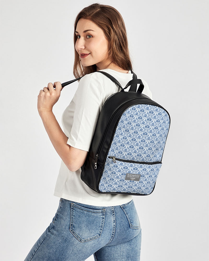 light blue Royal patten  Classic Faux Leather Backpack