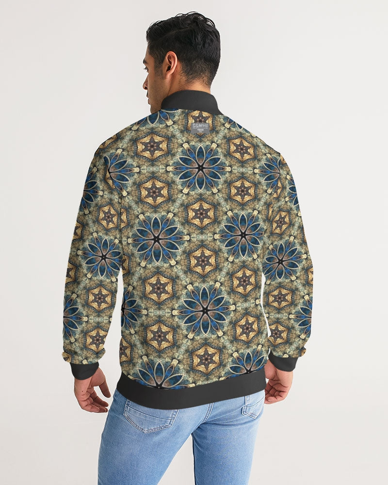 Green & Dark Blue almost star pattern. Men's All-Over Print Stripe Sleeve Track Jacket