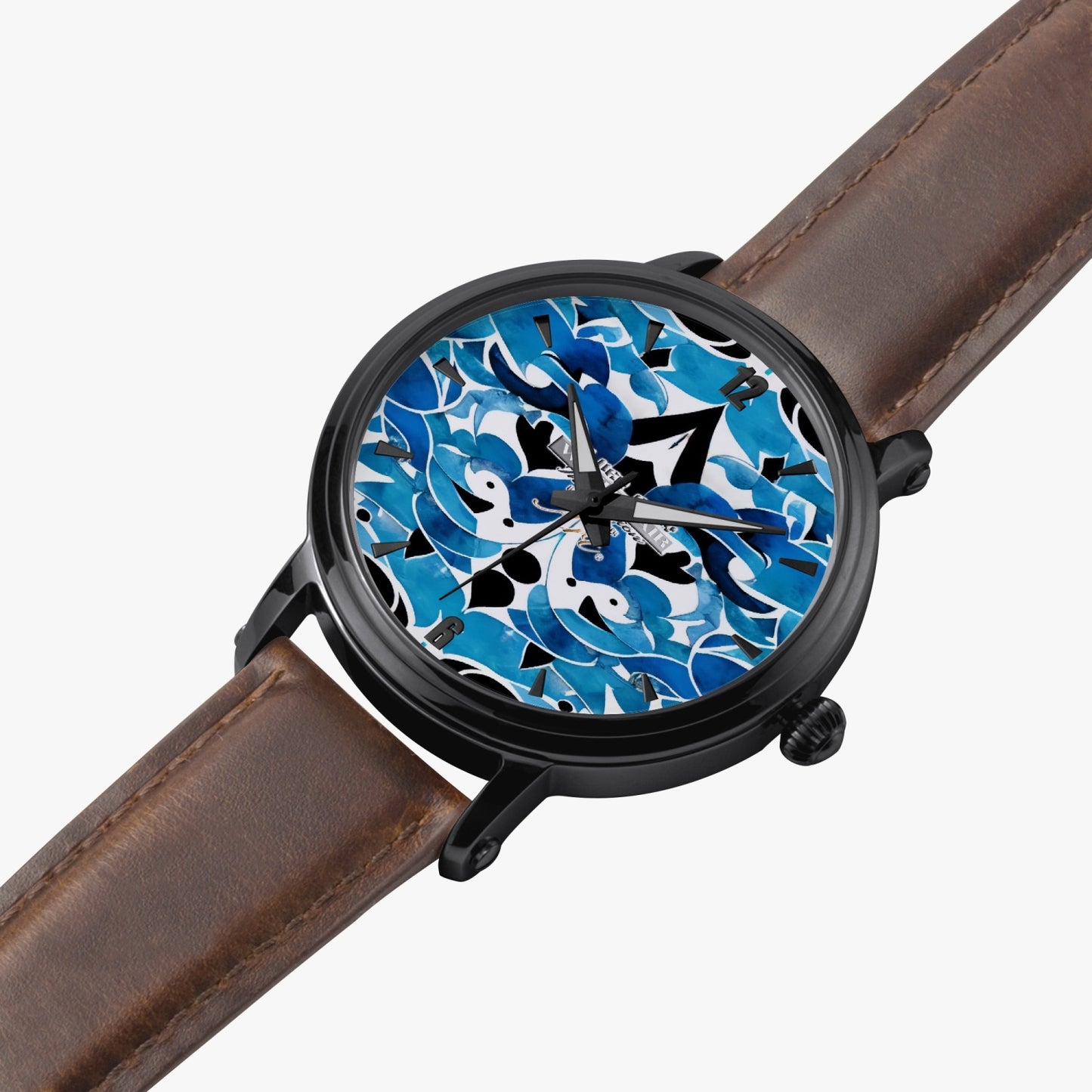 Silver grey white hair inspiration abstract pattern 46mm Unisex Automatic Watch(Black)