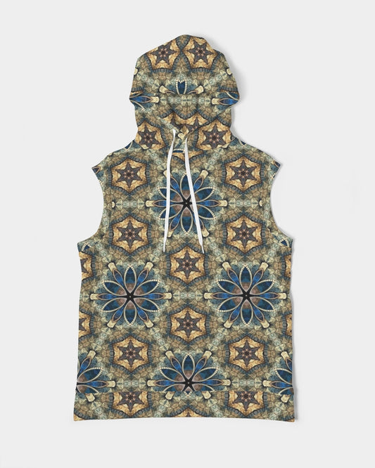 Green & Dark Blue almost star pattern. Men's All-Over Print Heavyweight Sleeveless Hoodie