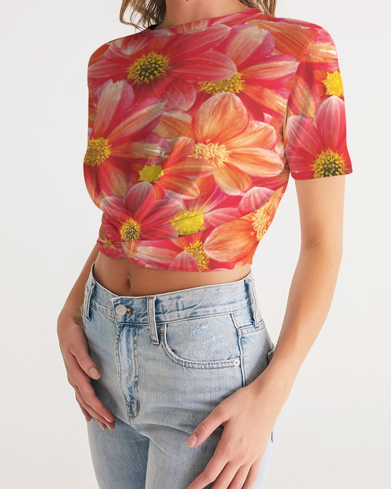 Beautiful blood orange flower design Women's All-Over Print Twist-Front Cropped Tee