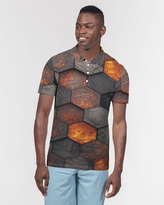 Cool stone hexagon patten 3D Men's All-Over Print Slim Fit Short Sleeve Polo