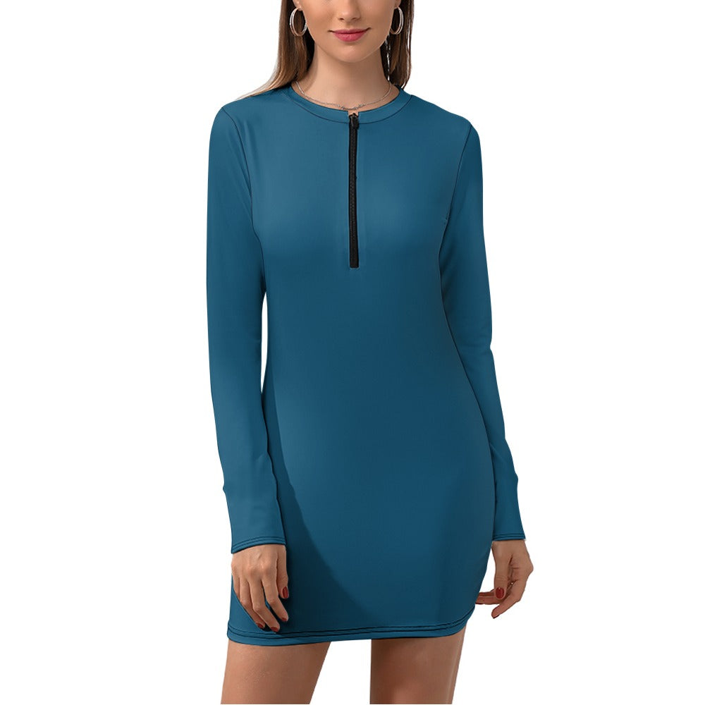 Women's Zipper Long Sleeve Hip Dress