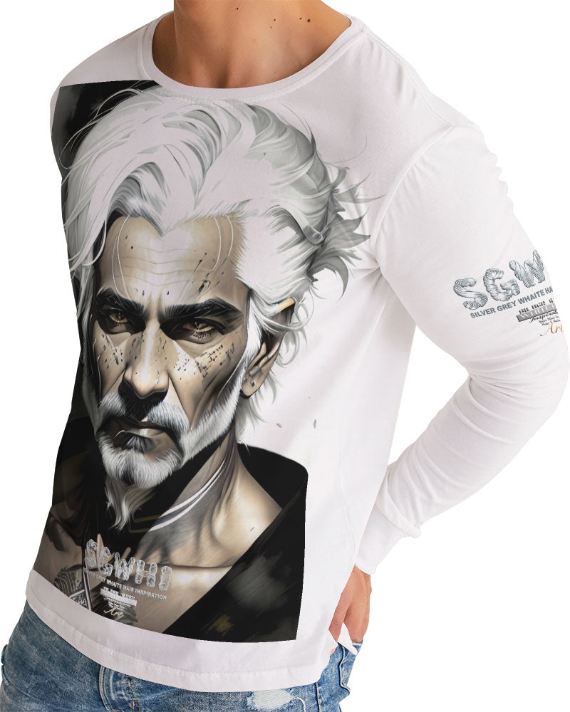 Handsome Silver grey Indian ink Portrait Men's All-Over Print Long Sleeve Tee