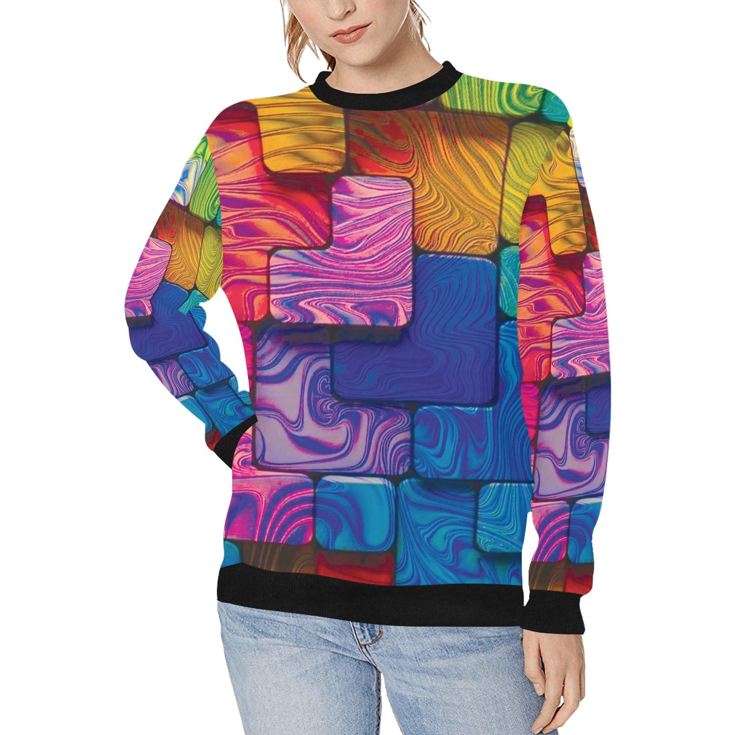 Women's Rib Cuff Crew Neck Sweatshirt (H34)