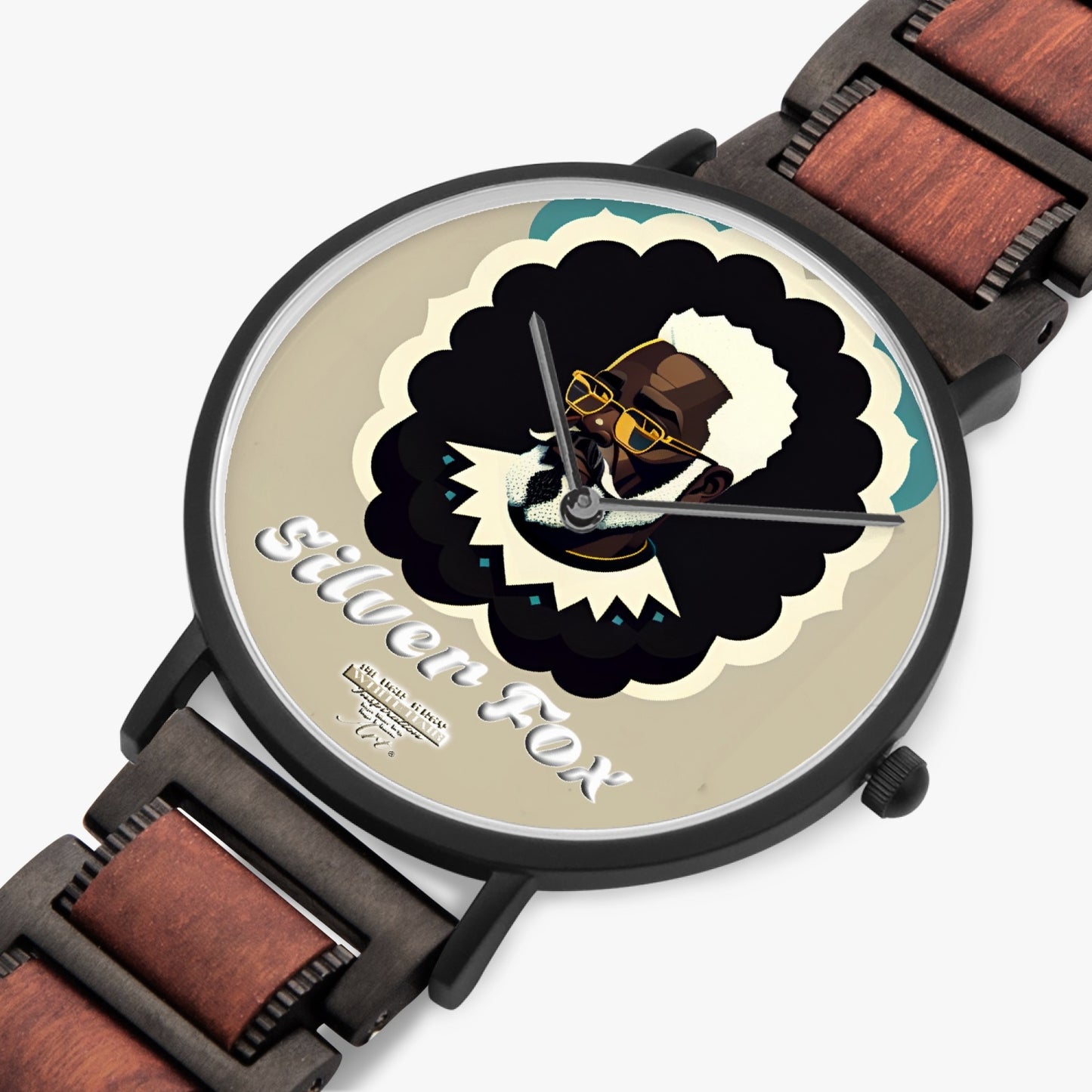 Black gentlemen Silverfox New wooden Strap Quartz Watch