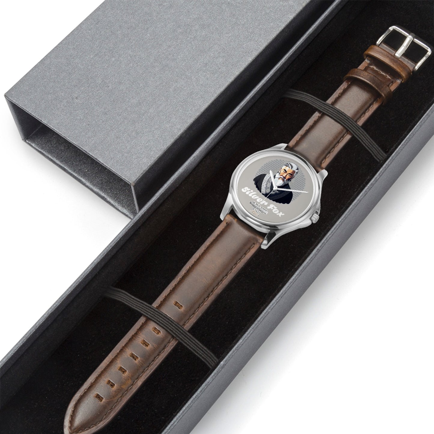 Silverfox gentlemen Stylish Classic Leather Strap Quartz Watch (Silver)