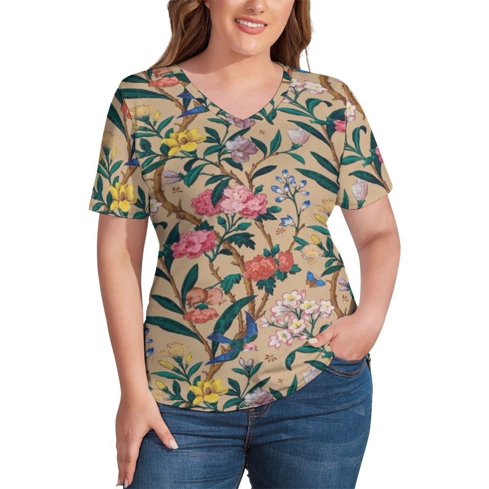 2024 New V Neck Short-sleeve Women Shirt Printed