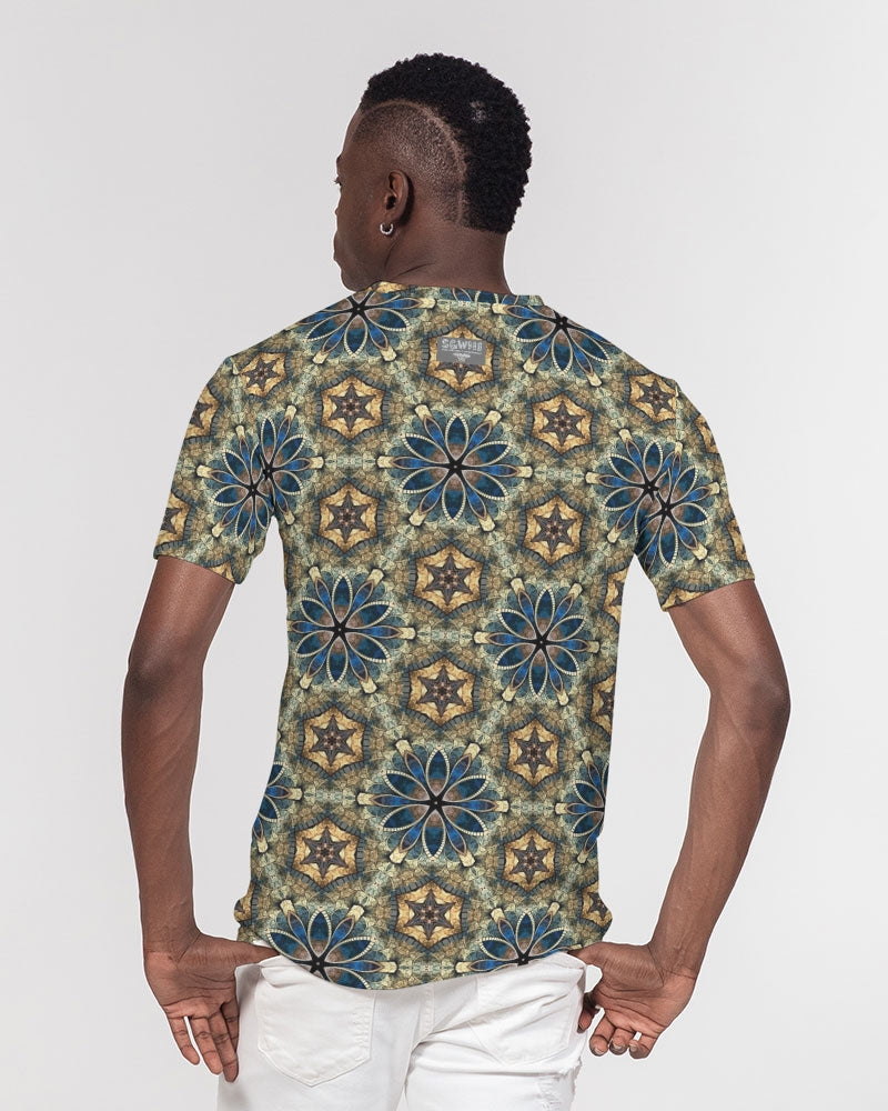 Green & Dark Blue almost star pattern. Men's All-Over Print Pocket Tee