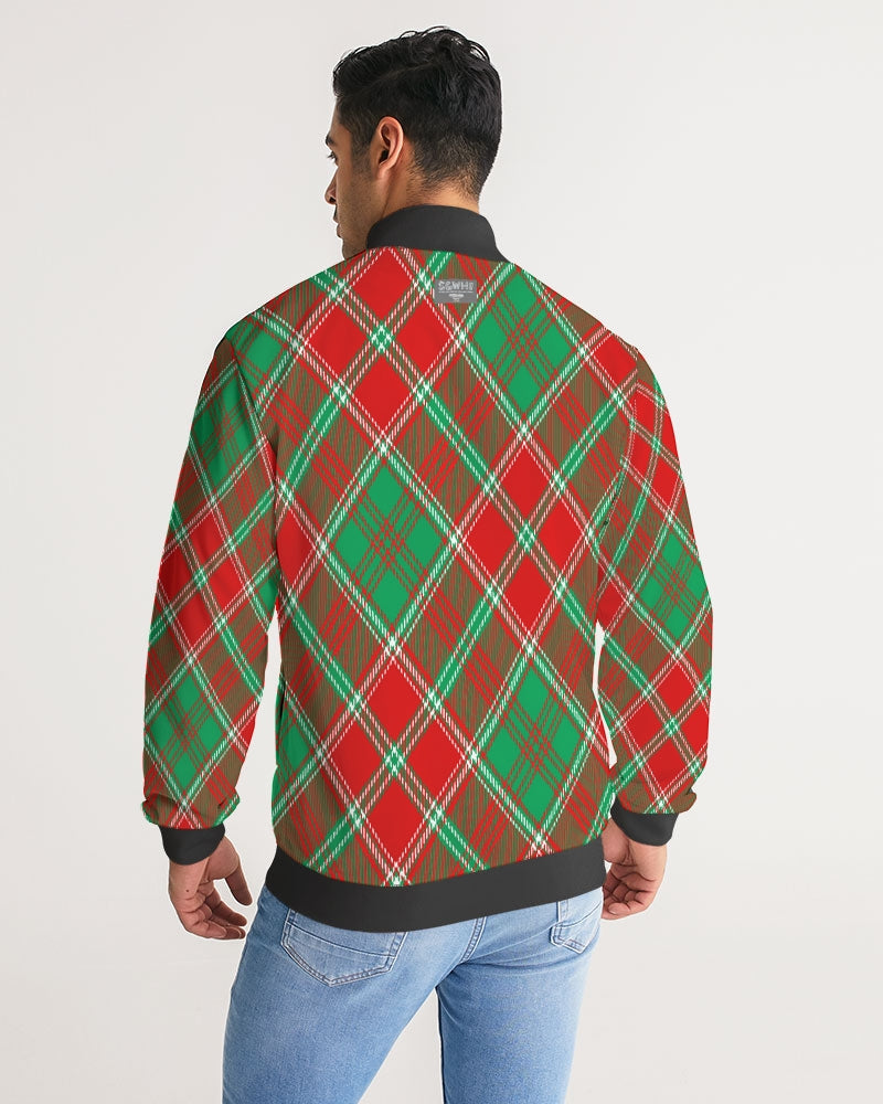 Red & Green cross pattern Men's All-Over Print Stripe Sleeve Track Jacket