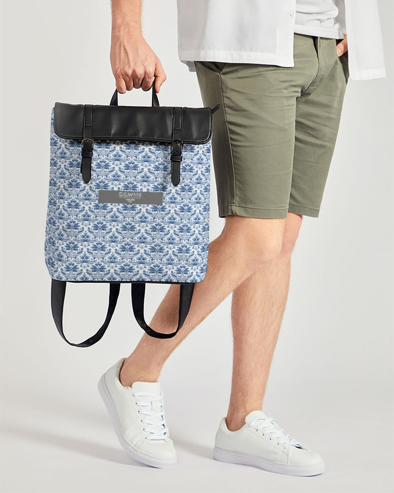 light blue Royal patten  Casual Flap Backpack