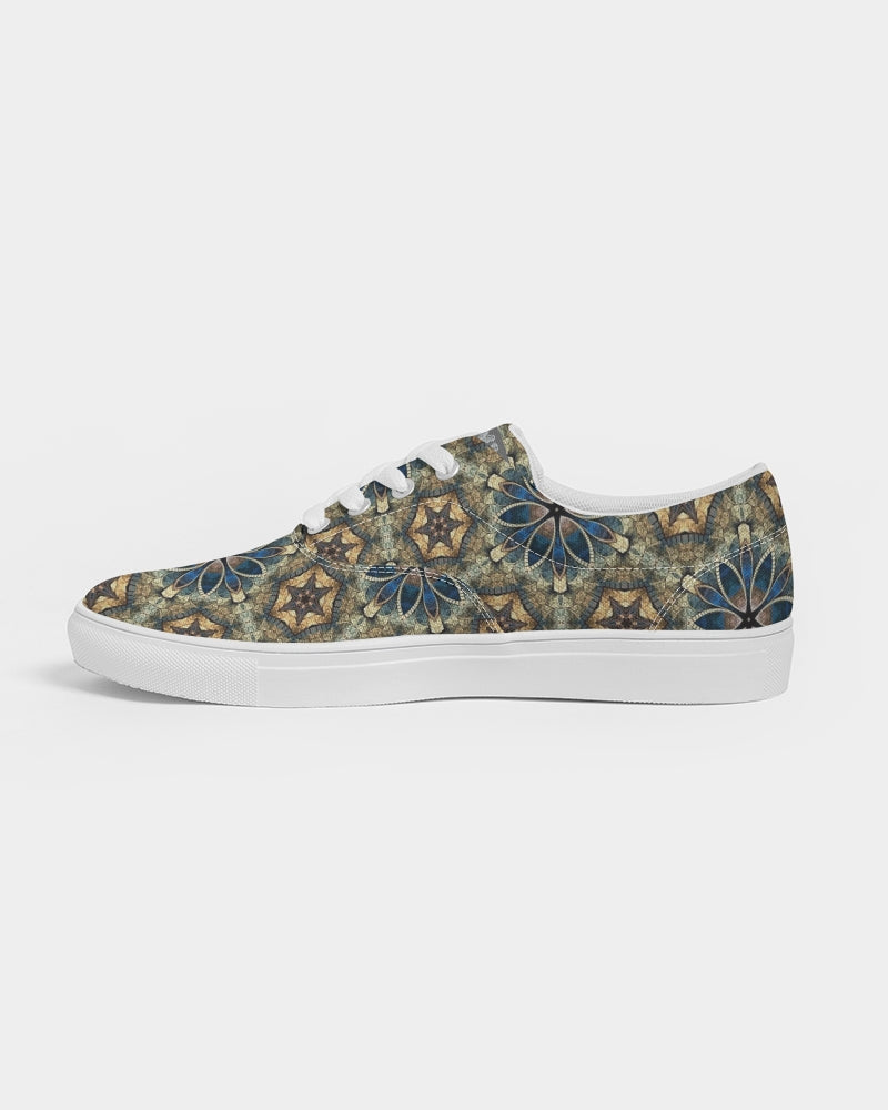 Green & Dark Blue almost star pattern. Men's Lace Up Canvas Shoe