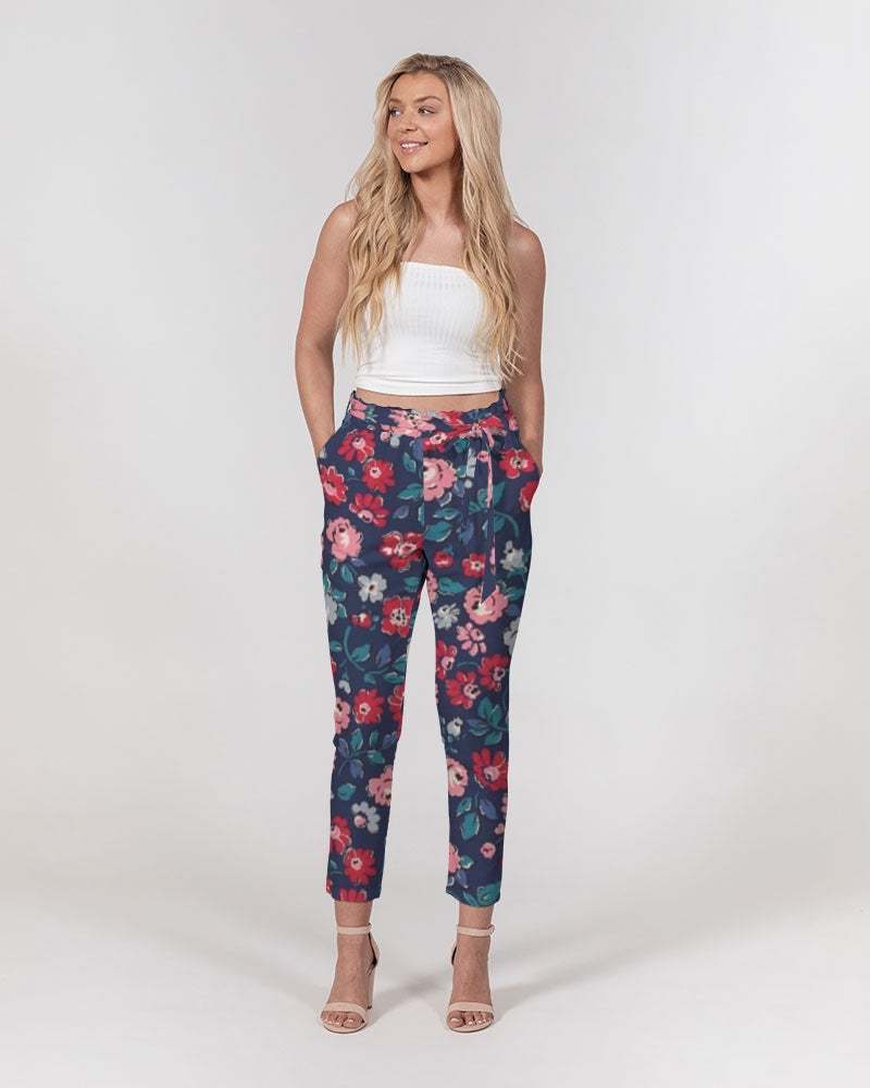 Midnight blue pretty glance.  Women's All-Over Print Belted Tapered Pants