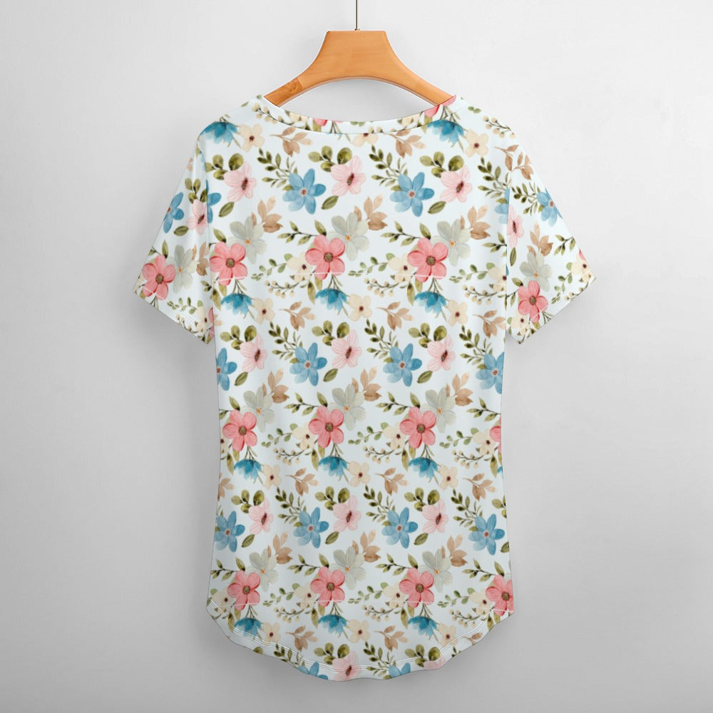 2024 New V Neck Short-sleeve Women Shirt Printed