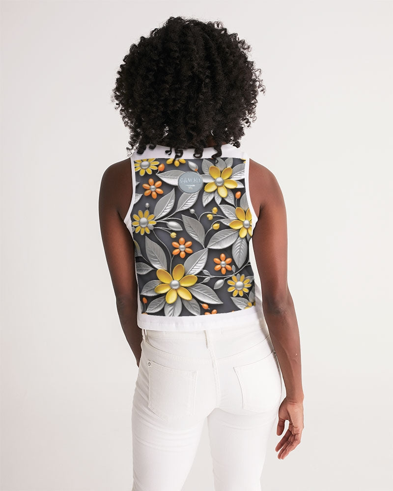 Sweet Silver Yellow Flower Grey Hair sister.[Part three] Women's All-Over Print Cropped Tank