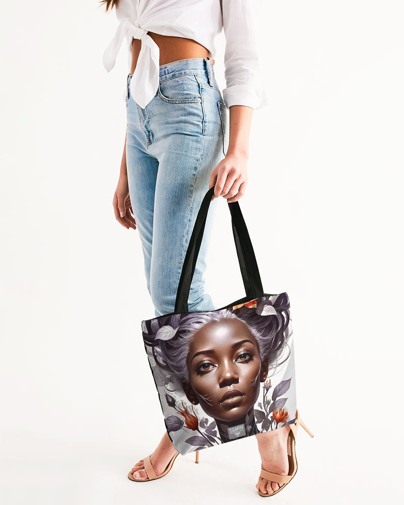 Beautiful black silver grey hair blossom women Canvas Zip Tote