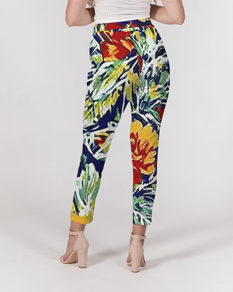 Painted flower design Women's All-Over Print Belted Tapered Pants