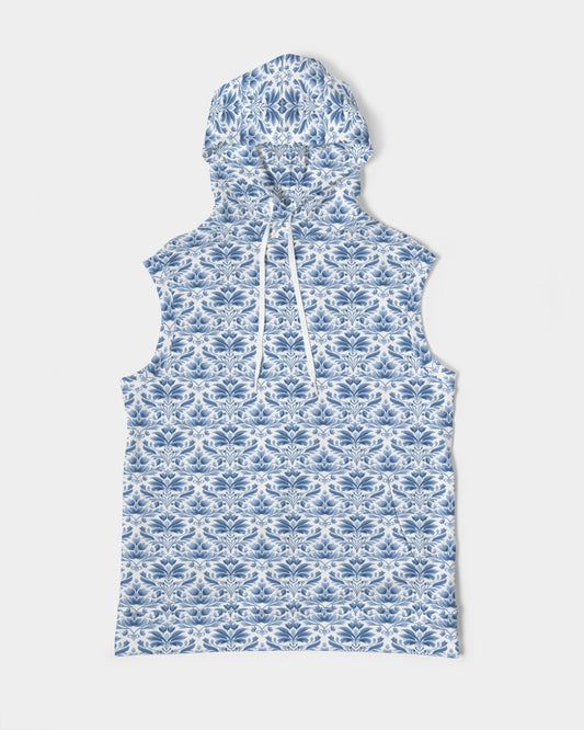 light blue Royal patten  Men's All-Over Print Heavyweight Sleeveless Hoodie