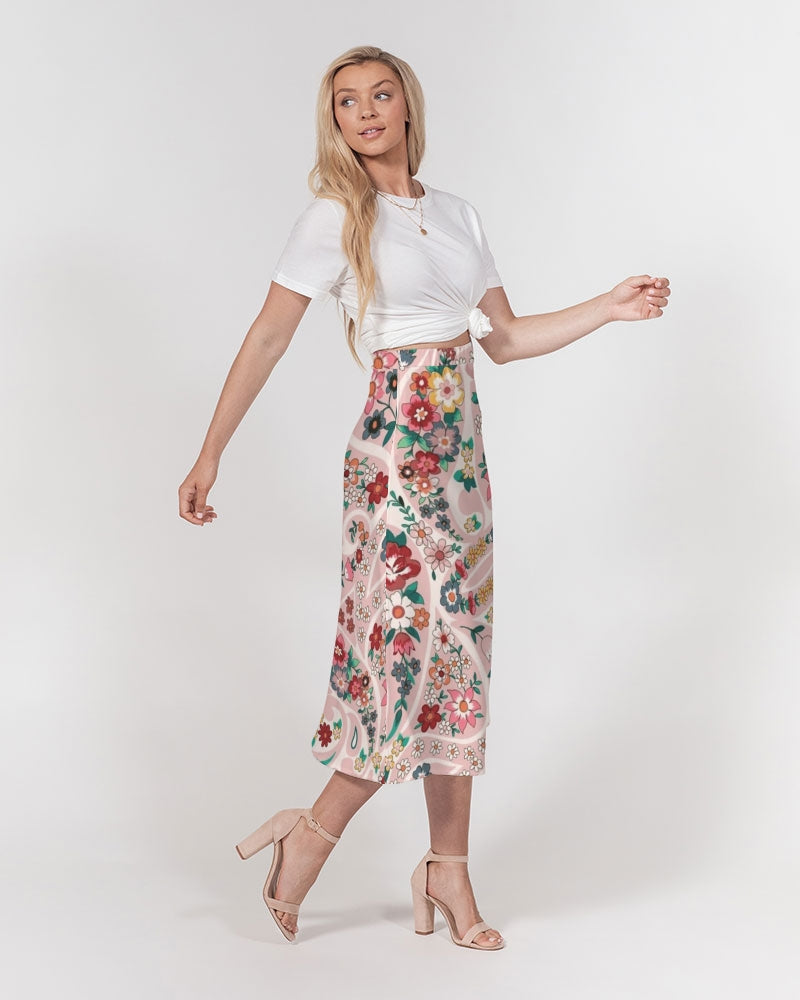 Pink abstract Pretty Sisters Women's All-Over Print A-Line Midi Skirt