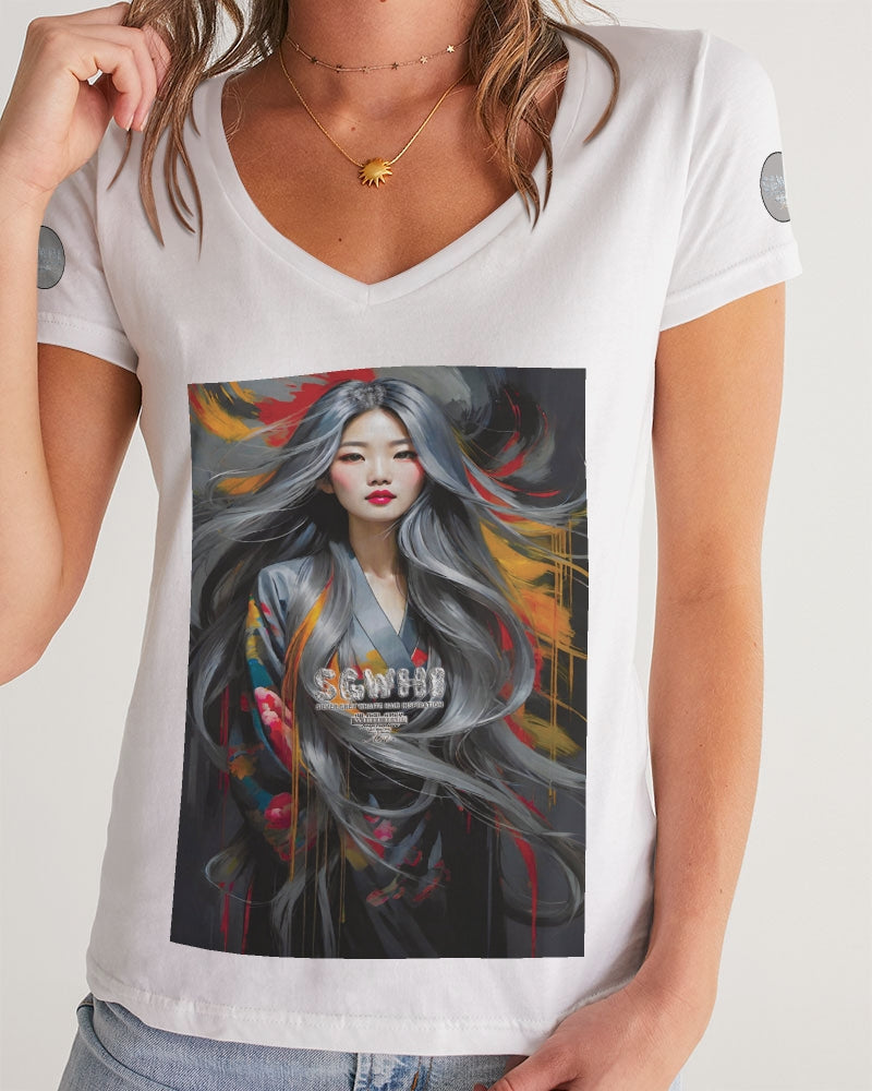 This is part three of a three part collection  Women's All-Over Print V-Neck Tee