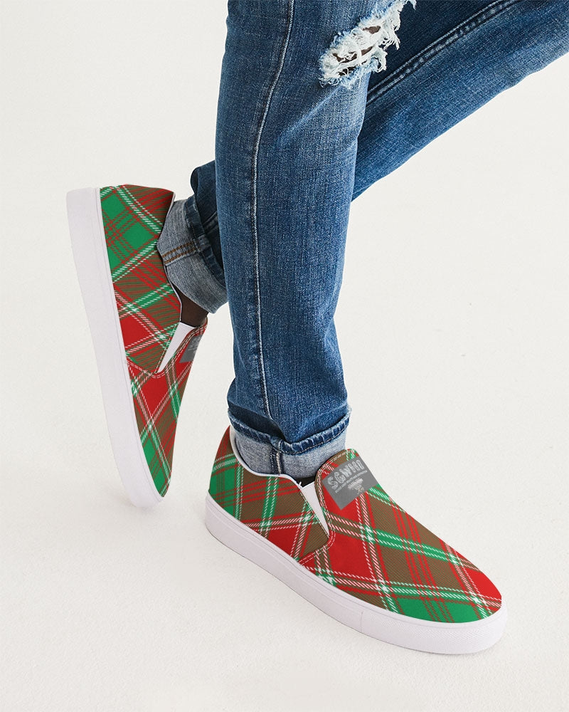 Red & Green cross pattern Men's Slip-On Canvas Shoe