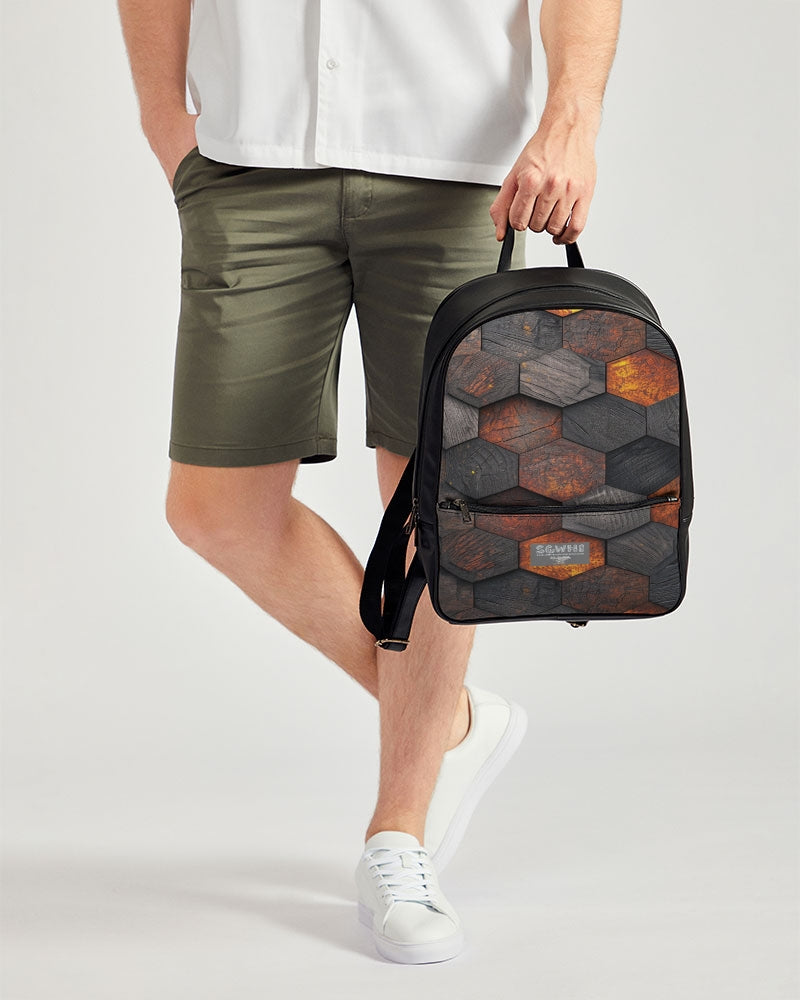 Cool stone hexagon patten 3D Classic Faux Leather Backpack