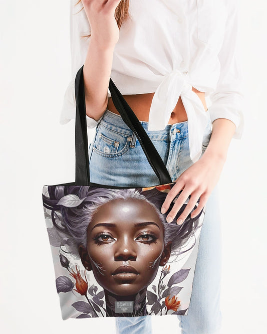 Beautiful black silver grey hair blossom women Canvas Zip Tote