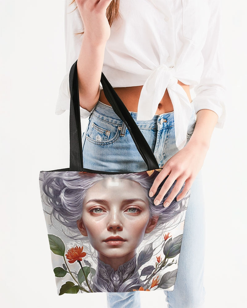 Beautiful white sister grey hair blossom Canvas Zip Tote