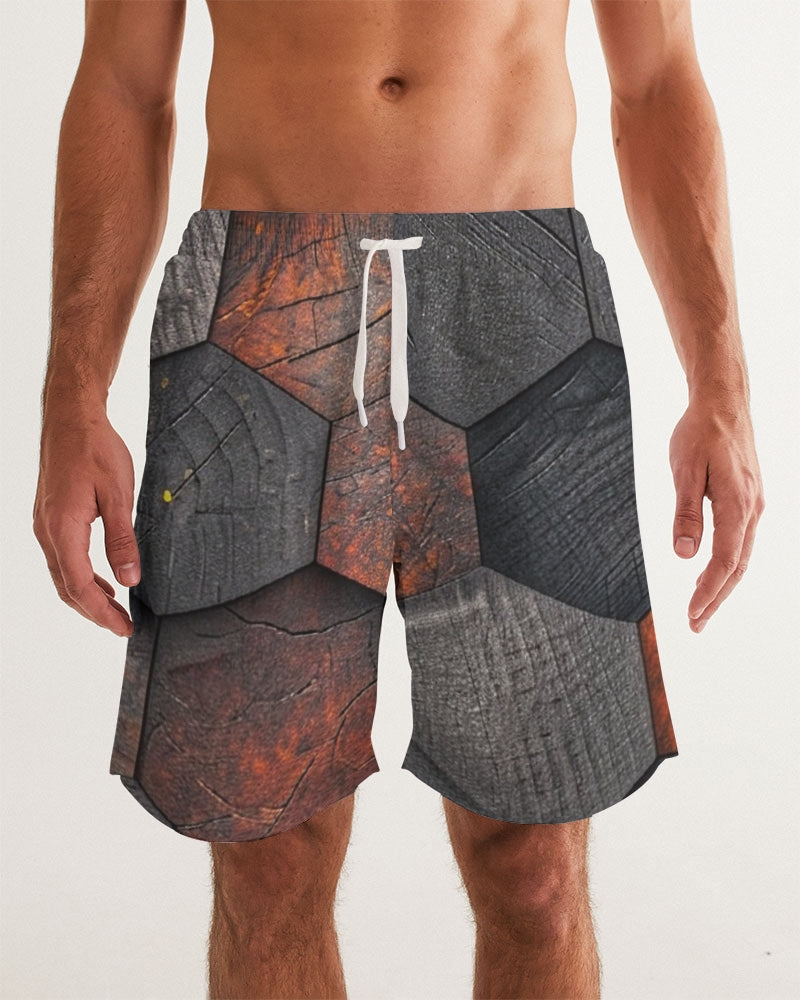 Cool stone hexagon patten 3D Men's All-Over Print Swim Trunk