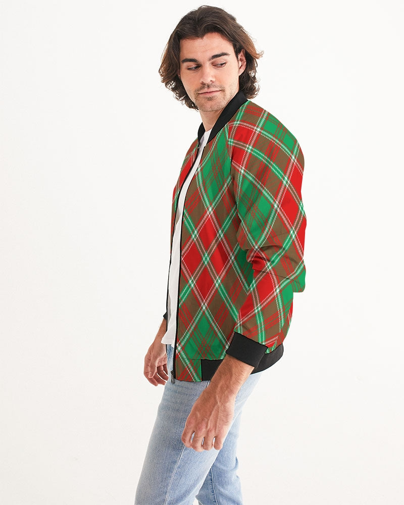 Red & Green cross pattern Men's All-Over Print Bomber Jacket