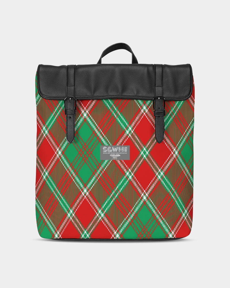 Red & Green cross pattern Casual Flap Backpack