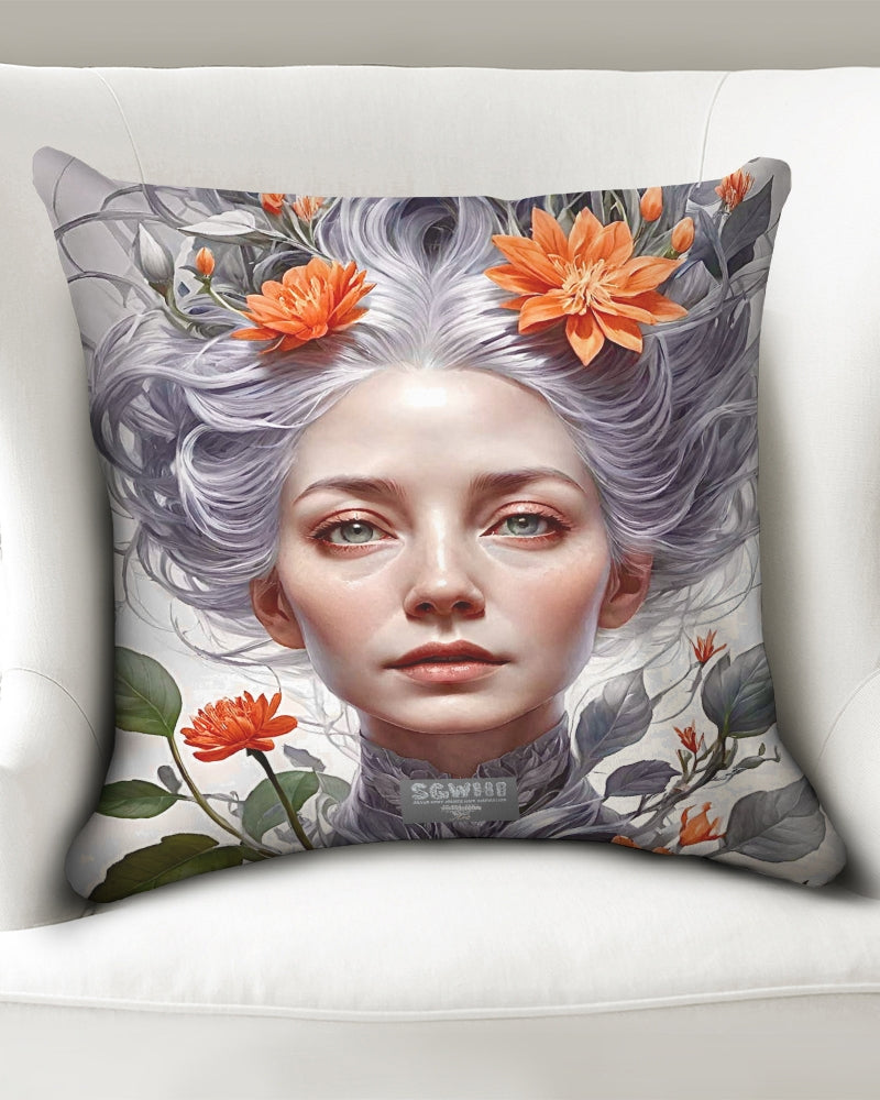 Beautiful white sister grey hair blossom Throw Pillow Case 20"x20"