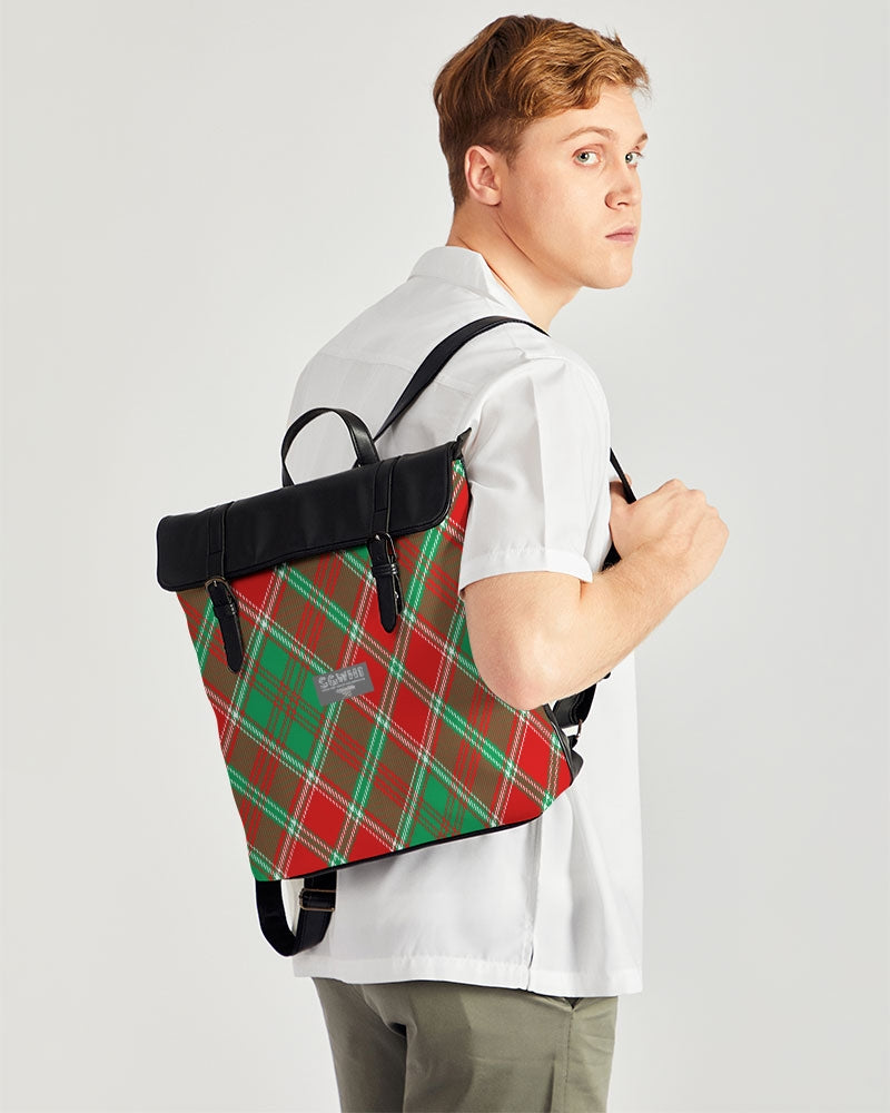 Red & Green cross pattern Casual Flap Backpack