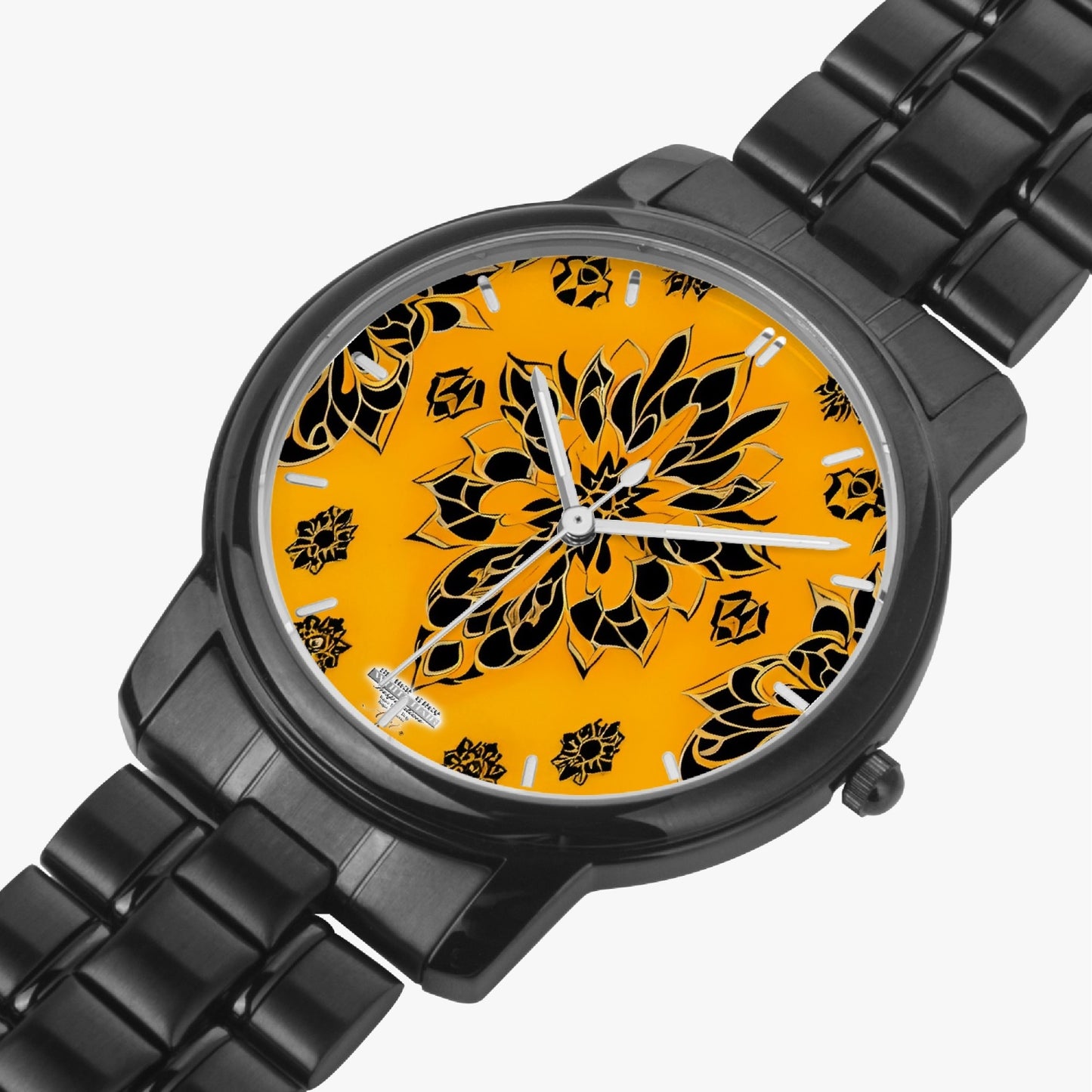 Orange and black royal pattern Folding Clasp Type Stainless Steel Quartz Watch (With Indicators)