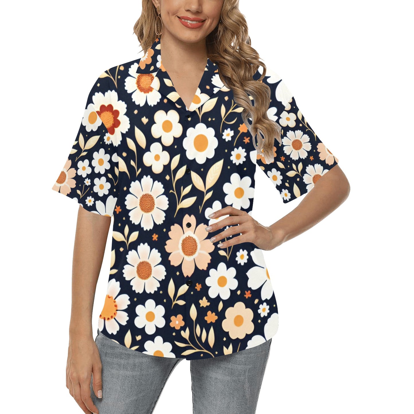 All Over Print Hawaiian Daisy Shirt for Women (T58)