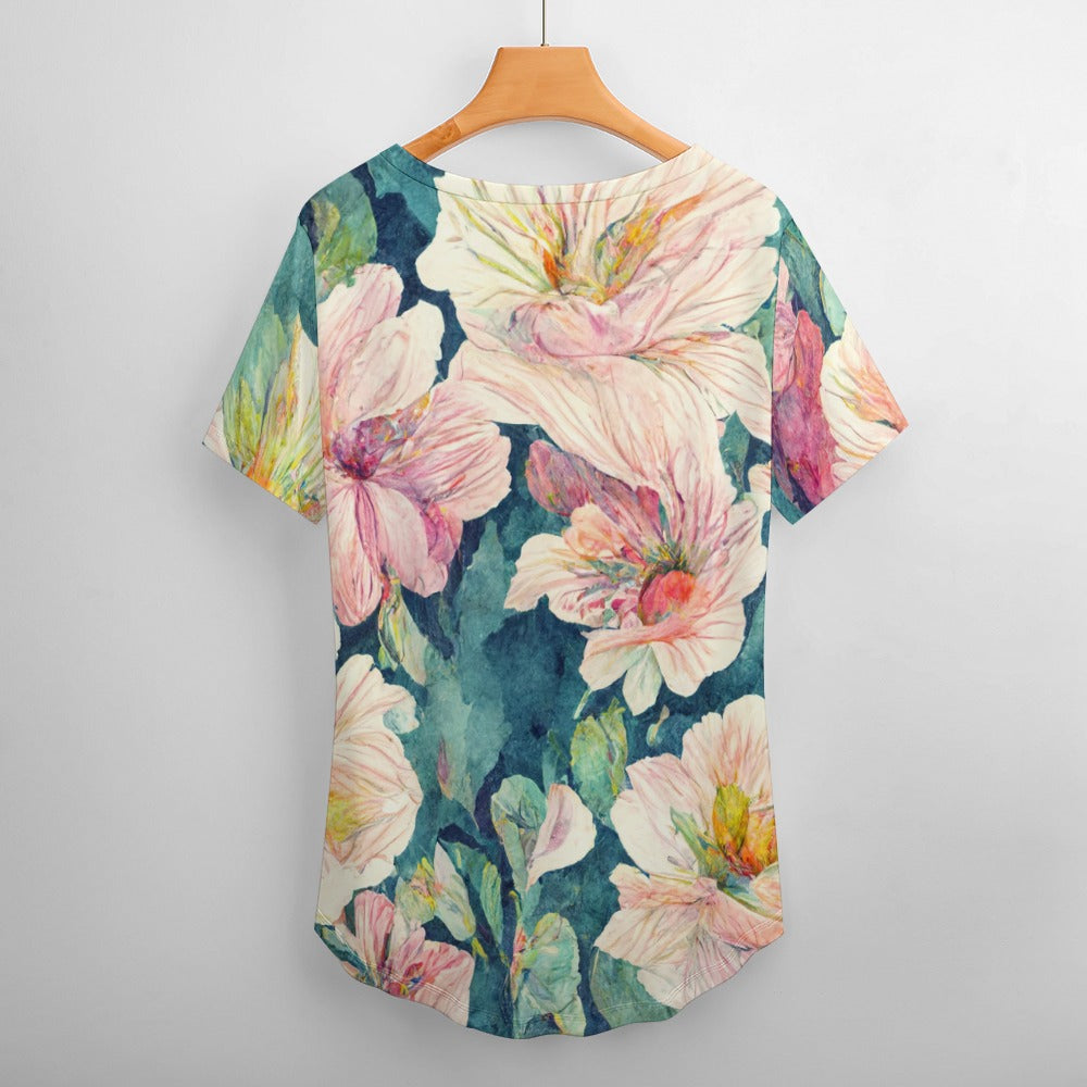 2024 New V Neck Short-sleeve Women Shirt Printed